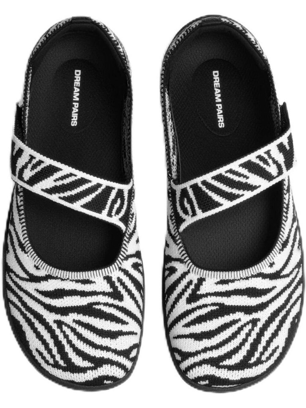 Dream Pairs Women's Zebra Mary Jane Wide Toe Ballet Flats Black Knit Shoes